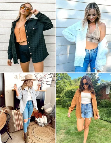 Vista 5 de ZESICA Chaqueta casual de manga larga con botones para mujer, holgada, ligera, con bolsillos