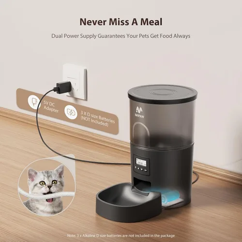 Vista 3 de IMIPAW Alimentadores automáticos para gatos, dispensador de alimentos secos para gatos con temporizador de 3 litros, fuente de alimentación doble