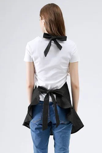 Vista 4 de Delantal de chef retro de mezclilla para mujer, Negro