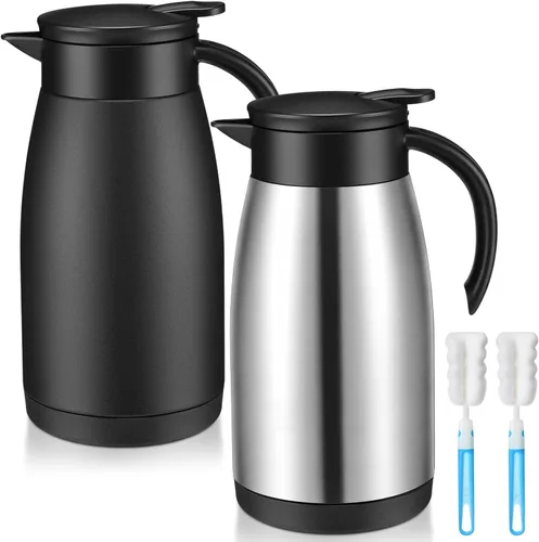 Vista 24 de Norme 2 jarras térmicas de café de acero inoxidable aisladas para líquidos calientes, dispensador térmico de jarra con cepillos para mantener