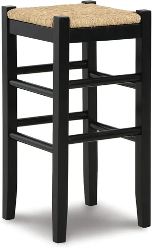 Vista 8 de Signature Design by Ashley Mirimyn Farmhouse - Taburete de bar de altura de barra de 29.5 pulgadas con asientos de mimbre tejido, 2 unidades, negro