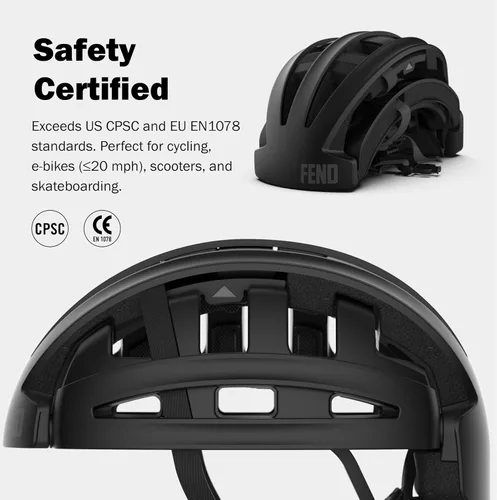 Vista 3 de FEND One Foldable Bike Helmet – Patented Smart-Fold 50% Compact Design, Award-Winning Safety CPSC/EN1078 Certified, for Adults, Commuters, E-Bikes