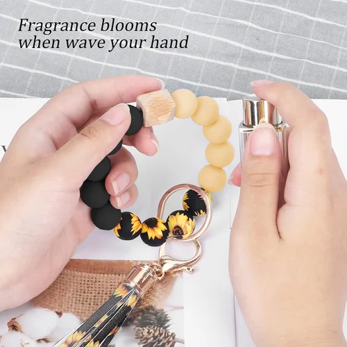 Vista 4 de Weixiltc Llavero de pulsera para mujer, pulsera de cuentas de silicona, llavero para llaves de coche