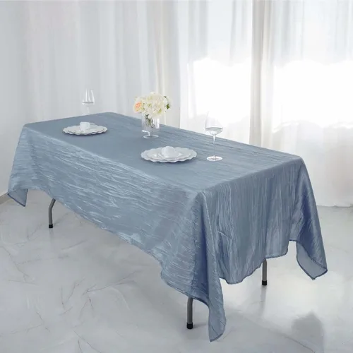 Vista 3 de Tableclothsfactory Mantel rectangular de tafetán arrugado de acordeón azul polvoriento, de 60 x 102 pulgadas, perfecto para ceremonias de boda