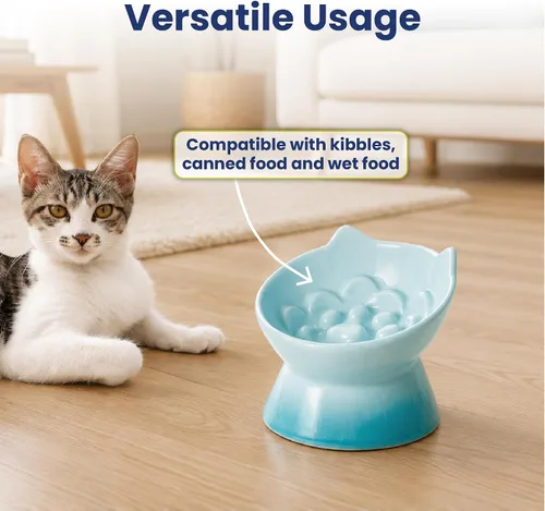 Vista 4 de PawsPik Lynx - Cuenco elevado de cerámica para perros y gatos, color Tazón elevado inclinado para alimentos para mascotas de 15°, apto para bigotes