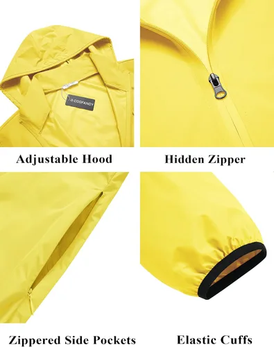 Vista 4 de COOFANDY Chaqueta impermeable para hombre, ligera, impermeable, con capucha, para viajes, senderismo, golf, rompevientos