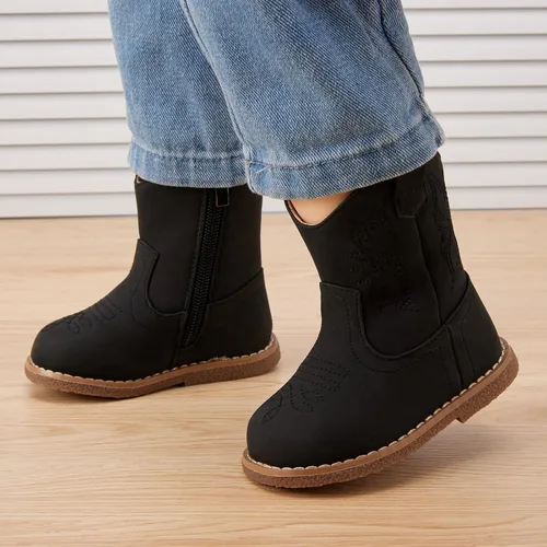 Vista 2 de BMCiTYBM Botas de bebé vaqueras para niño y niña, botas vaqueras occidentales para bebé, botas de vaquero para bebé con punta redonda, botas