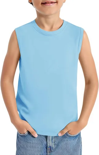 Vista 18 de Haloumoning Camisetas deportivas sin mangas con cuello redondo para niños de 5 a 14 años Albaricoque