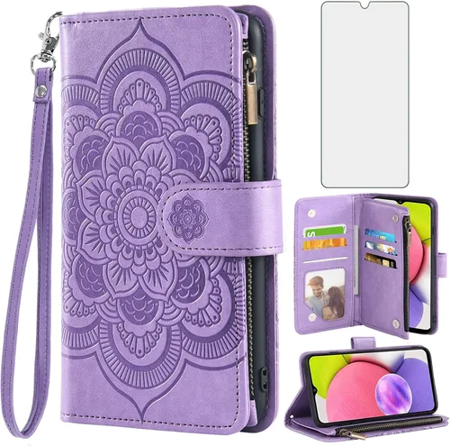 Vista 11 de Asuwish Funda de teléfono para Samsung Galaxy A03s versión de EE. UU. 5G 2022 con protector de pantalla de vidrio templado y tarjetero abatible