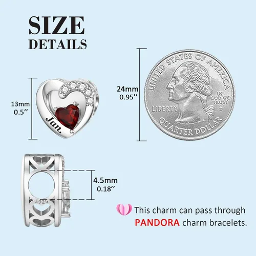 Vista 15 de SEVENWELL Dijes de piedra natal con flor grabada para el mes de nacimiento, pulsera de plata de ley 925, feliz cumpleaños para mujer