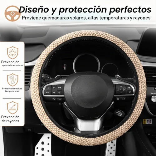 Vista 5 de Alpmosn Funda Elástica Extensible para Volante, Microfibra Transpirable de Seda de Hielo, Antideslizante, Accesorios de Interior de Automóvil Beige