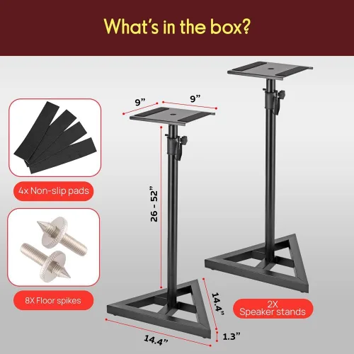 Vista 7 de Pyle Par de Soportes para Altavoces de Sonido - Soporte para Play 1 y 3, Altura Telescópica Ajustable de 26" - 52", Base Triangular de Tres Puntos