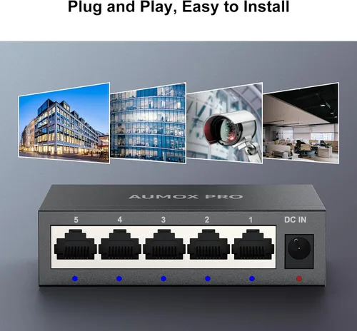 Vista 6 de Conmutador Ethernet Gigabit no administrado de 5 puertos, concentrador de red AUMOX PRO Home, divisor Ethernet de oficina, Plug-and-Play