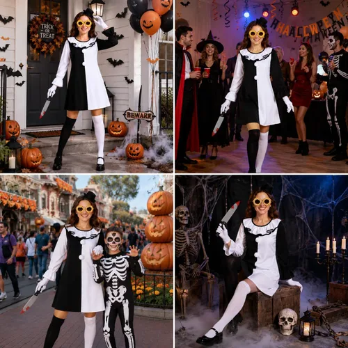 Vista 6 de 6 piezas de disfraz de payaso artístico para mujer, aterrador asesino de películas de terror, accesorios de disfraz de Halloween, accesorios