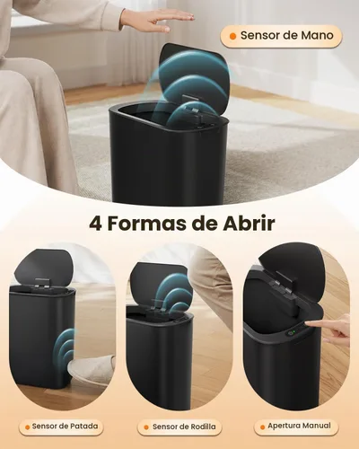 Vista 3 de TIPGO - Bote de basura automático de 5 galones con tapa, negro, sin contacto Motion Sensor, Slim Smart Garbage Bin, Plastic Wastebasket, Battery