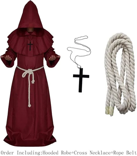 Vista 3 de LHJ - Disfraz de monje renacentista con capucha, fraile, disfraz medieval para hacer cosplay