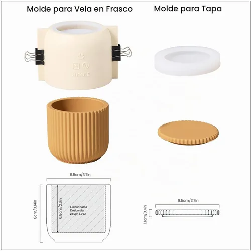 Vista 4 de Boowan Nicole Carousel - Moldes de silicona para tarro de vela de cemento de concreto con lata de vela de 6 onzas, almacenamiento de bricolaje