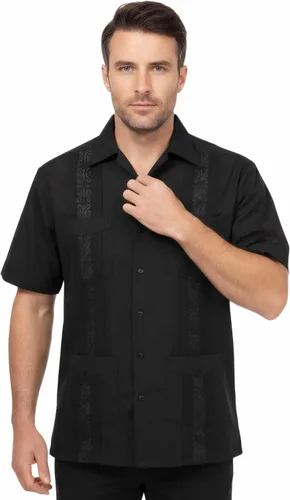 Vista 2 de Allsense - Camisa guayabera cubana de manga corta con botones para hombre