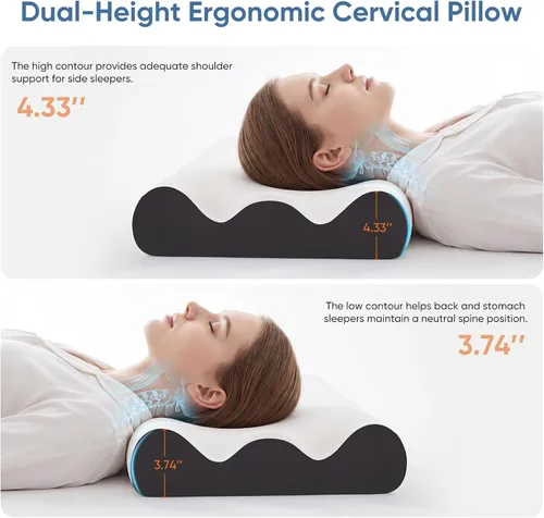 Vista 5 de Sweetcrispy Almohada cervical para el cuello, espuma viscoelástica Blanco y gris