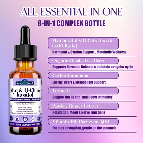 Vista 3 de Suplemento de mio-inositol y D-Chiro inositol para mujeres, proporción 40:1 que apoya el equilibrio hormonal y el ovario con bayas de árbol casto