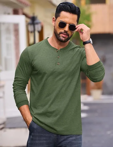 Vista 2 de Cotrasen Camisas Henley de Manga Larga para Hombre Camisetas de Algodón con 3 Botones Tops Casuales Básicos de Moda