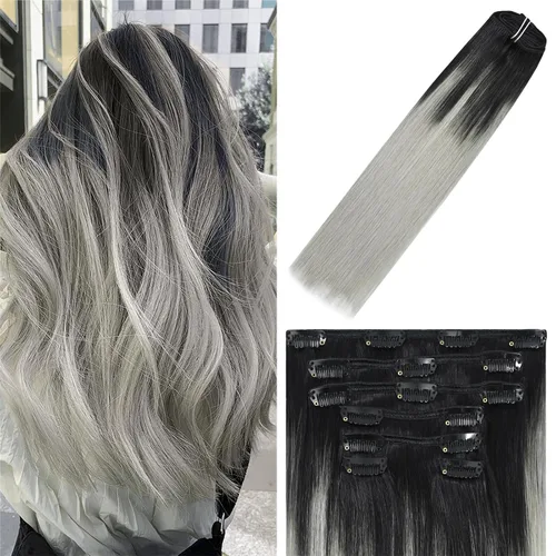 Vista 41 de WindTouch - Extensiones de cabello humano liso con pinzas, color negro azabache, 2.47 onzas, N.° 1, 12 pulgadas, 7