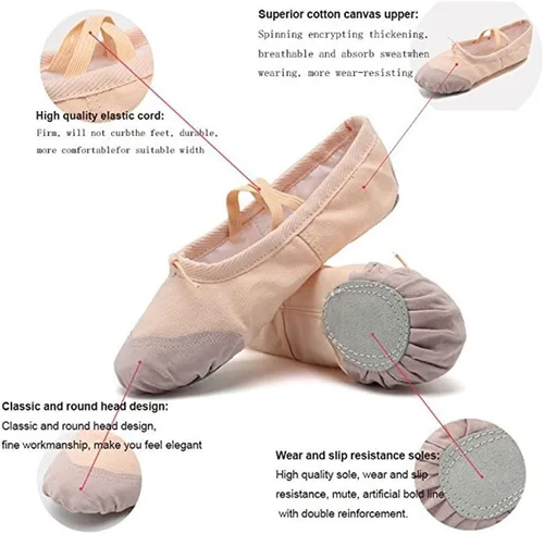 Vista 4 de Zapatos de ballet para niñas, zapatillas de ballet para prácticas, zapatos de baile de lona con suela dividida, zapatos de ballet para mujeres