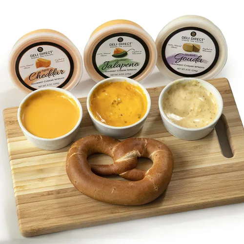 Vista 5 de Queso para untar, estable en el estante, Wisconsin, ideal como bocadillos para pretzels o verduras, (1 unidad, queso cheddar añejo)