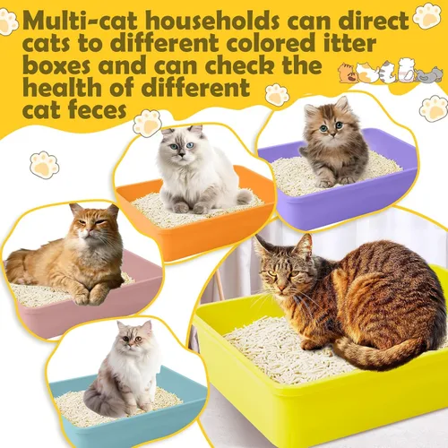 Vista 5 de Juego de 5 piezas de arena pequeña para gatitos, caja de arena abierta para gatos con 5 cucharas, caja portátil mediana y grande para mascotas