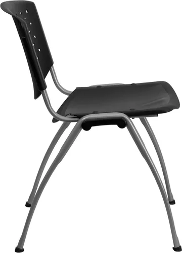 Vista 9 de Flash Furniture - Silla apilable de plástico negro de la serie HERCULES con capacidad de 880 lb. y marco recubierto en polvo de color gris titanio