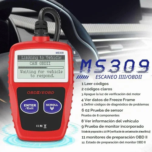Vista 2 de Escáner CAN OBD2 MS309 Escáner automotriz Herramienta de diagnóstico del motor EOBD Lector de código de motor de verificación de automóvil
