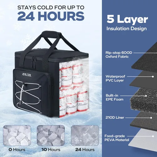 Vista 2 de RealCool Bolsa térmica suave de 35/45 latas, hielera plegable aislada a prueba de fugas, lonchera grande para hombres y mujeres, enfriador de lados
