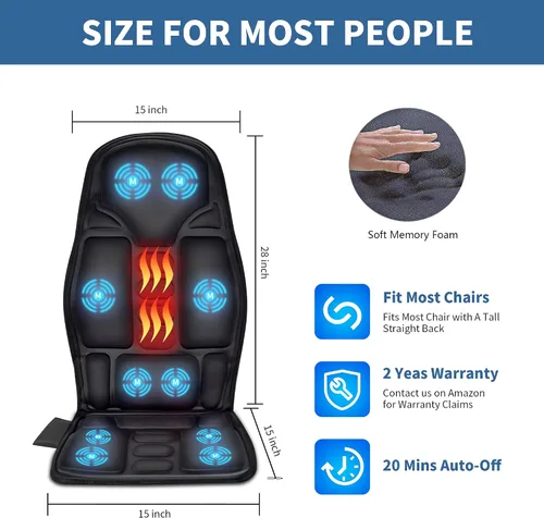 Vista 4 de Masajeador de asiento Sotion, masajeador de espalda vibrante para cojín de masaje de silla, 10 vibraciones para aliviar el estrés y la fatiga