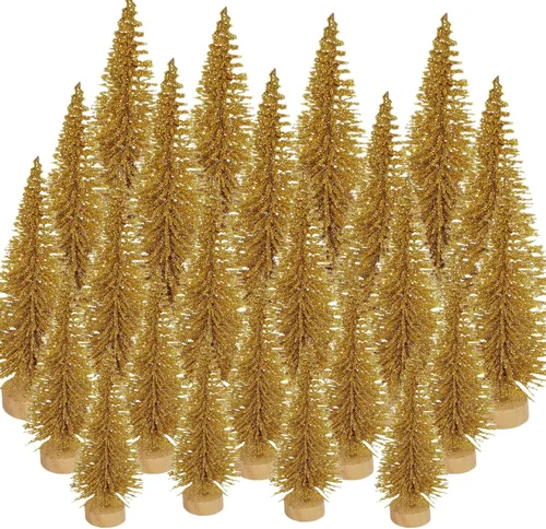Vista 17 de 24 piezas de árboles de cepillo para botellas, decoración de Navidad, mini árbol de Navidad blanco con base de madera, árbol de pino de sisal