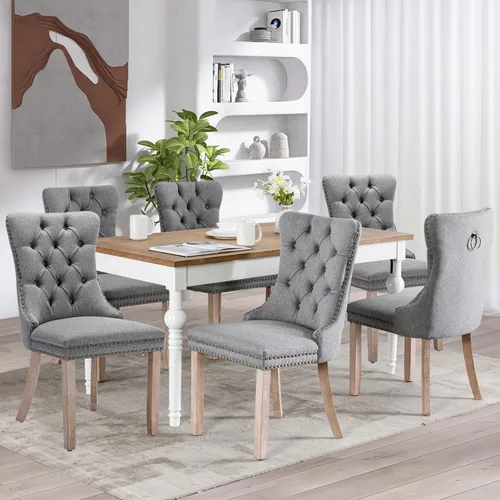 Vista 148 de SoarFlash Juego de 2 sillas de comedor de terciopelo, silla lateral de respaldo alto, silla lateral moderna tapizada de alta gama con botones Beige