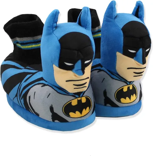 Vista 3 de DC Comics Batman - Pantuflas de felpa 3D para niños pequeños, Azul