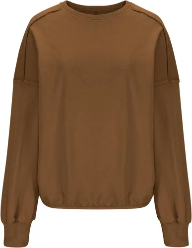 Vista 3 de Sudadera de cuello redondo para mujer, de gran tamaño, casual, sin botones, de manga larga, estilo tendy, recortada, para otoño 2023