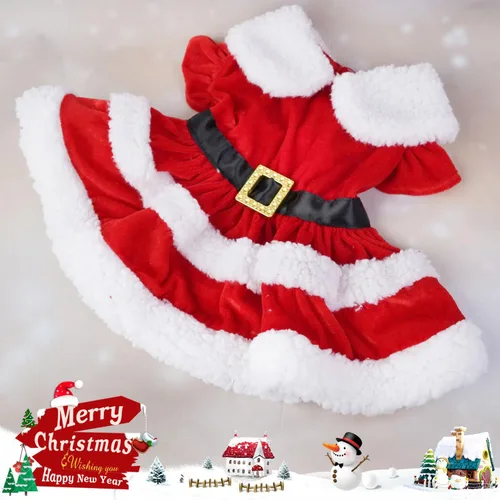 Vista 3 de Idepet Traje de Navidad para perro, vestido de Papá Noel, disfraz de cachorro, falda de Navidad para perros y gatos pequeños, ropa térmica de Falda