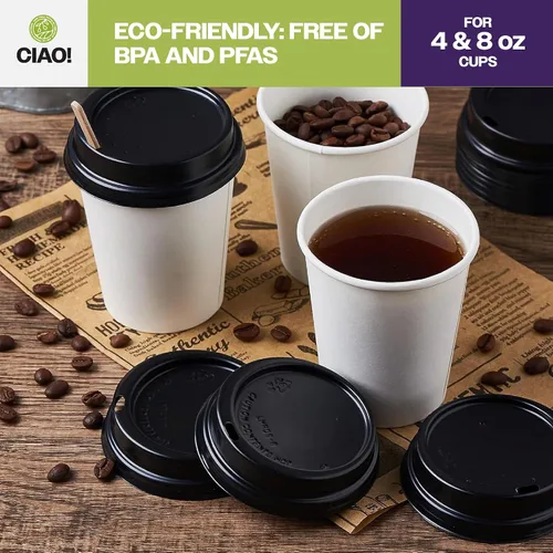 Vista 6 de CIAO! Taza de café de 8 onzas con tapa de cúpula negra, (80 mm) 1,000 unidades Negro (black Lids)
