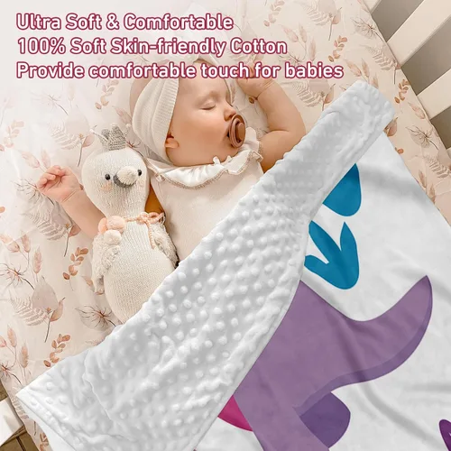 Vista 5 de Manta de bebé de doble capa con nombre personalizado, manta de ropa de cama para niños pequeños con estampado morado personalizado, multiusos