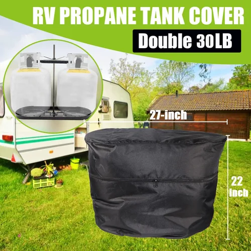 Vista 2 de Versión mejorada cubierta doble para tanque de propano de 30 libras para RV, cubierta de tanque de propano para caravana, para remolque de viaje