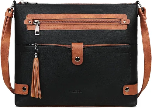 Vista 15 de FADEON Bolsos cruzados grandes para mujer, bolso cruzado de cuero de diseñador, bolso de hombro con múltiples bolsillos