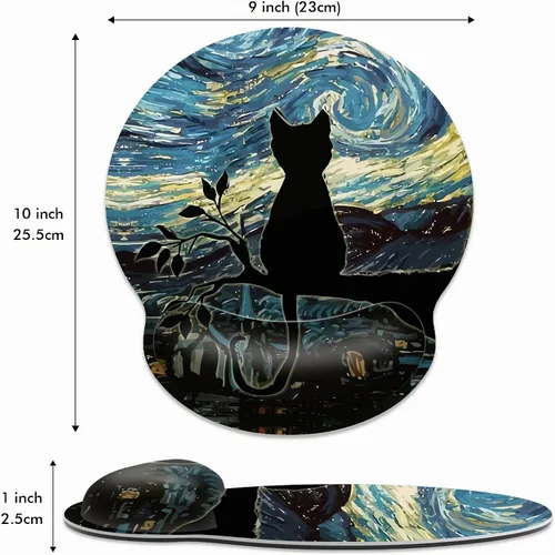 Vista 3 de Alfombrilla de mouse ergonómica con soporte de muñeca, alfombrilla de mouse estética de gato negro con reposamuñecas, alfombrilla de mouse