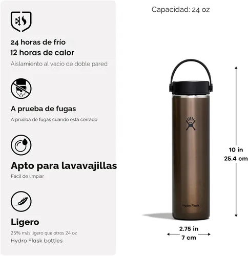 Vista 4 de Hydro Flask 24 Oz Botella de agua de la serie Trail ligera con tapa Flex ancha Obsidian - Botella de agua para senderismo