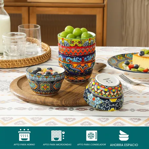Vista 4 de vancasso Tazas de caldo de 8 onzas, cuencos pequeños bohemios, cuencos de postre para sopa, chile, helado, salsa de inmersión, tazas de café, aptos