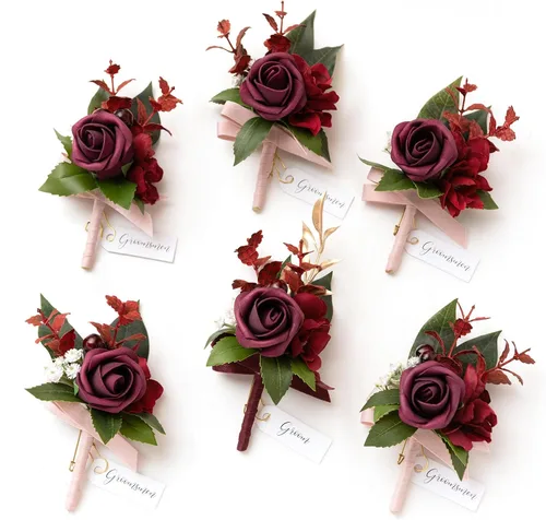 Vista 9 de Ling's Moment Boutonniere para Hombres Boda, Juego de 6, Novio y Padrinos Boutonniere para Boda Regreso a Casa Halloween Ceremonia Aniversario, Cena
