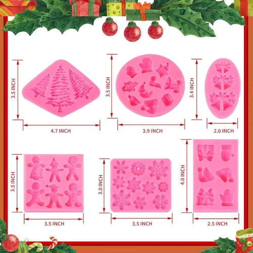 Vista 2 de Moldes de silicona para fondant de Navidad, lindo árbol de Navidad, Papá Noel, oso amoroso, alce, muñeco de nieve, invierno, congelado, fiesta