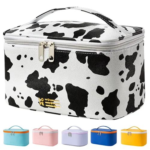 Vista 18 de Bolsa de maquillaje pequeña para mujeres, con cremallera, organizador, impermeable, bonita (azul claro)