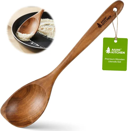 Vista 16 de Espátulas de madera, espátula de cocina plana antiadherente para cocinar, espátula de madera de teca para freír, voltear y girar