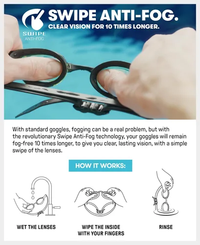 Vista 5 de Arena Unisex Adulto Cobra Swipe Anti-Vaho Gafas de Natación para Carreras con Lentes de Policarbonato Espejo/No Espejo Diseño Hidrodinámico